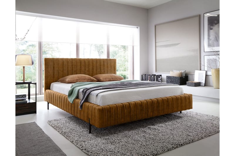 Plissa Sengeramme 180x200 cm, Gul