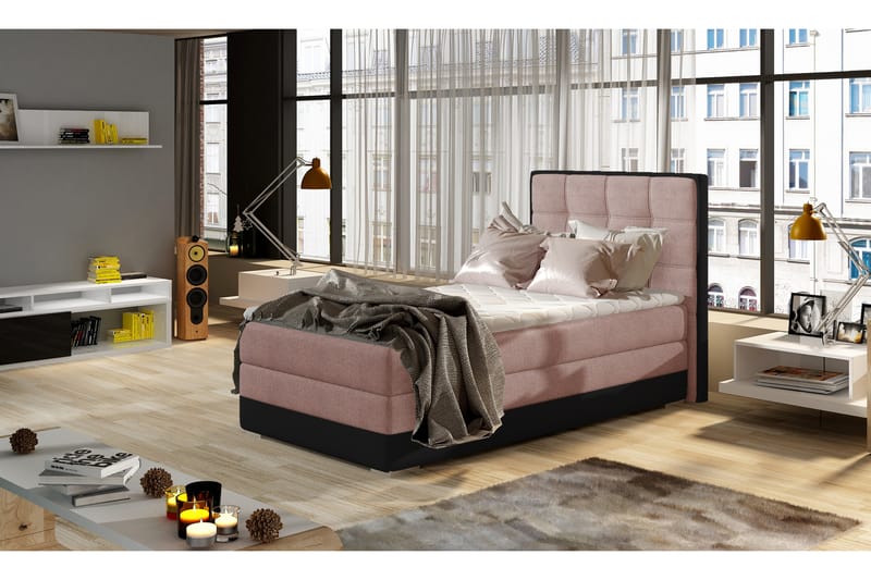 Rammeseng Konshens 90x200 cm - Rosa|Grå - Dobbeltseng med oppbevaring - Enkeltseng med oppbevaring - Senger med oppbevaring