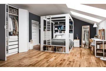 4You Sengeramme med Oppbevaring 160x200 cm i Tre med Sengegavl - Hvit - Møbler - Senger - Sengeramme & sengestamme