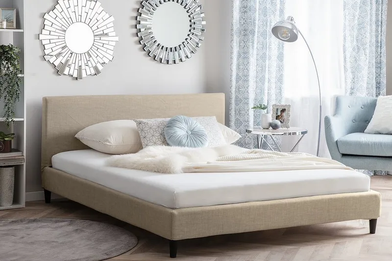 Fitou Sengeramme 160x200 cm i Stoff med Sengegavl - Beige - Møbler - Senger - Sengeramme & sengestamme