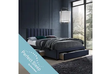 Grace Sengepakke med Oppbevaring 160x200 cm i Fløyel med Sengegavl + Overmadrass - Blå - Møbler - Senger - Senger med oppbevaring