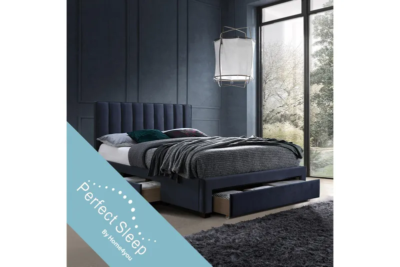 Grace Sengepakke med Oppbevaring 160x200 cm i Fløyel med Sengegavl + Overmadrass - Blå - Møbler - Senger - Senger med oppbevaring