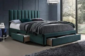 Grace Sengepakke med Oppbevaring 160x200 cm i Fløyel med Sengegavl + Overmadrass - Grønn - Møbler - Senger - Senger med oppbevaring