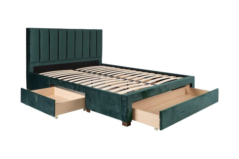 Grace Sengepakke med Oppbevaring 160x200 cm i Fløyel med Sengegavl + Overmadrass - Grønn - Møbler - Senger - Senger med oppbevaring