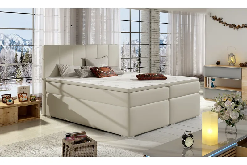 Jemina Sengepakke – Sengeramme 180x200 cm med Oppbevaring og Sengegavl + Overmadrass, Beige