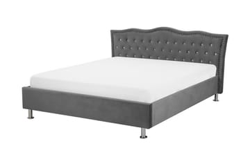 Metz Sengeramme med Oppbevaring 140x200 cm i Fløyel med Sengegavl - Grå - Møbler - Senger - Sengeramme & sengestamme