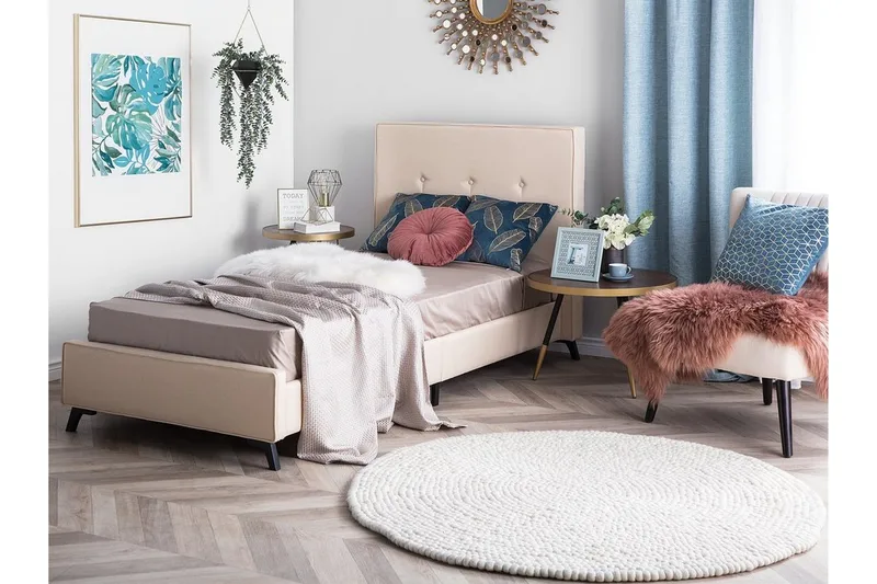 Nattaro Sengeramme 90x200 cm i Stoff med Sengegavl, Beige