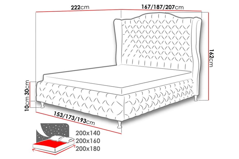 Rammeseng Baron 222x187x162 cm - Flerfarget - Rammeseng - Dobbeltsenger