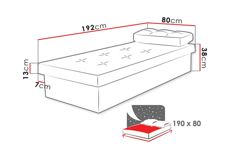 Rammeseng Berta 190x80x38 cm - Rammeseng - Enkeltsenger