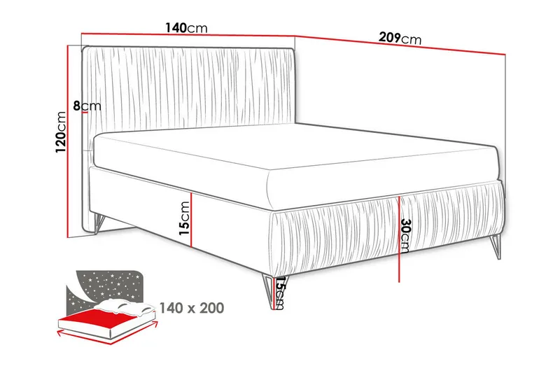 Rammeseng Gortin 140x200 cm - Møbler - Senger - Komplett sengepakke