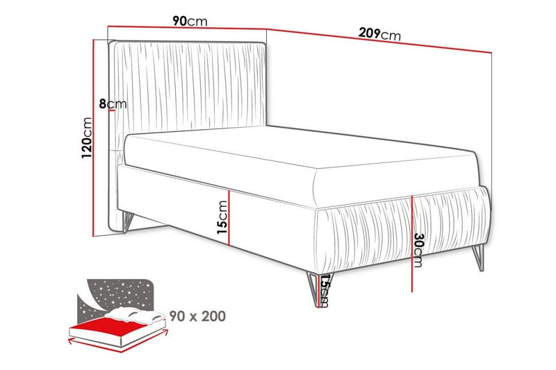 Rammeseng Gortin 90x200 cm - Møbler - Senger - Komplett sengepakke