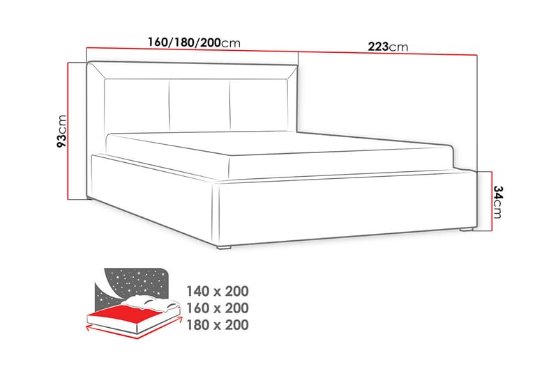 Rammeseng Moden 223x200x93 cm - Rammeseng - Dobbeltsenger