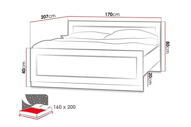 Rammeseng Tadeusz 205x170x90 cm - Rammeseng - Dobbeltsenger