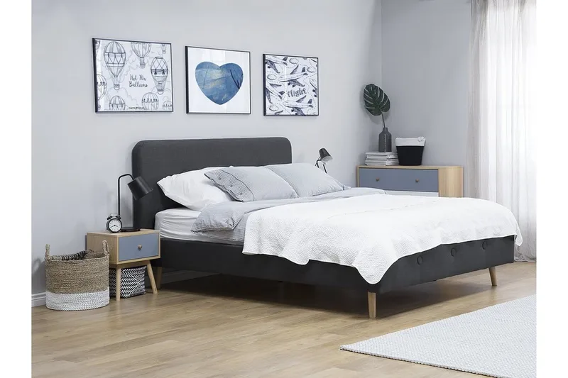 Rennes Sengeramme 140x200 cm i Lin med Sengegavl - Antrasitt - Møbler - Senger - Sengeramme & sengestamme