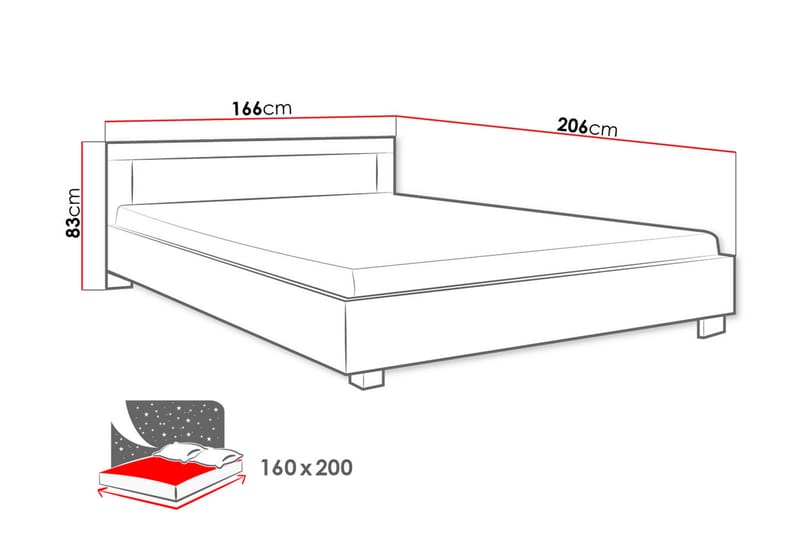 Seng & Madrass Cezar 206X146X83 Cm - Rammeseng - Komplett sengepakke