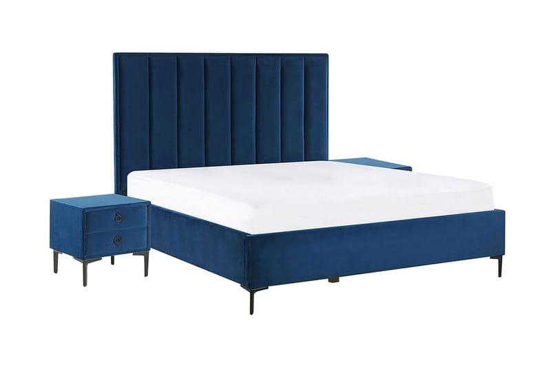 Soveromssett dobbeltseng 140x200 cm marineblå SEZANNE - Blå - Komplett sengepakke - Rammeseng