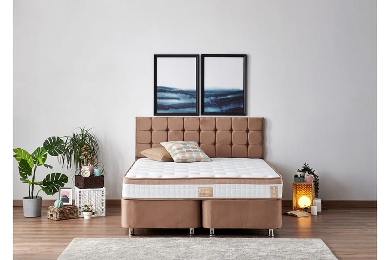 Kontinentalseng Dubbel Pylpio 150x200 cm - Lysebrun - Møbler - Senger - Regulerbare senger