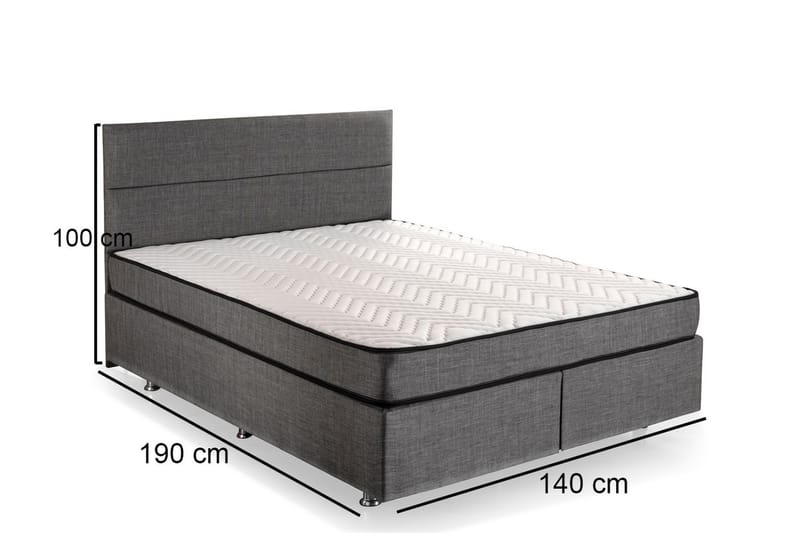 Kontinentalseng Zilarra 140x190 cm - Grå - Kontinentalsenger - Komplett sengepakke