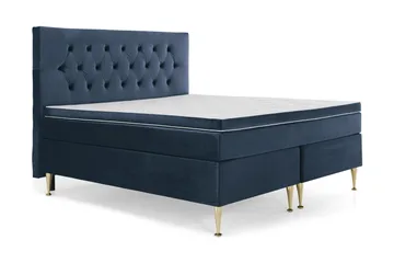 Royal Velvet komplett sengepakke 160x200 cm - Mørkeblå med høye gullben - Møbler - Senger - Kontinentalsenger