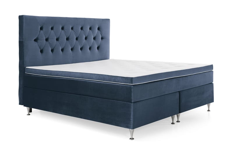 Royal Velvet komplett sengepakke 160x200 cm - Mørkeblå med lave sølvben - Møbler - Senger - Kontinentalsenger