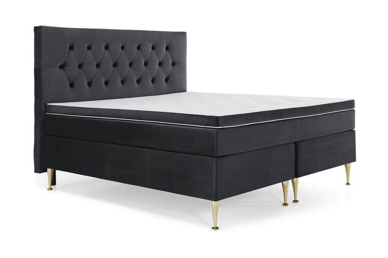 Royal Velvet komplett sengepakke 160x200 cm - Svart med høye gullben - Møbler - Senger - Kontinentalsenger