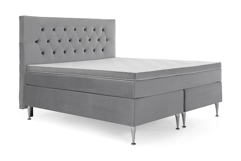 Royal Velvet komplett sengepakke 180x200 cm - Lysegrå med høye sølvfargede ben - Møbler - Senger - Kontinentalsenger