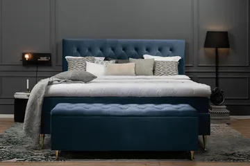 Royal Velvet komplett sengepakke 180x200 cm - Mørkeblå med høye gullben - Møbler - Senger - Kontinentalsenger