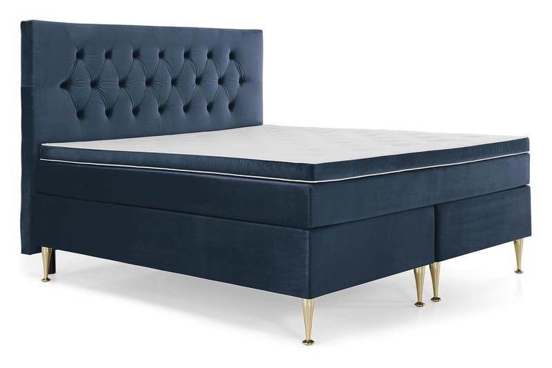 Royal Velvet komplett sengepakke 180x200 cm - Mørkeblå med høye gullben - Møbler - Senger - Kontinentalsenger