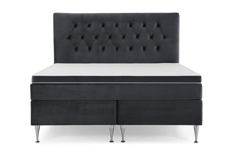 Royal Velvet komplett sengepakke med fløyelsseng 180x200 cm, Svart med høye sølvben