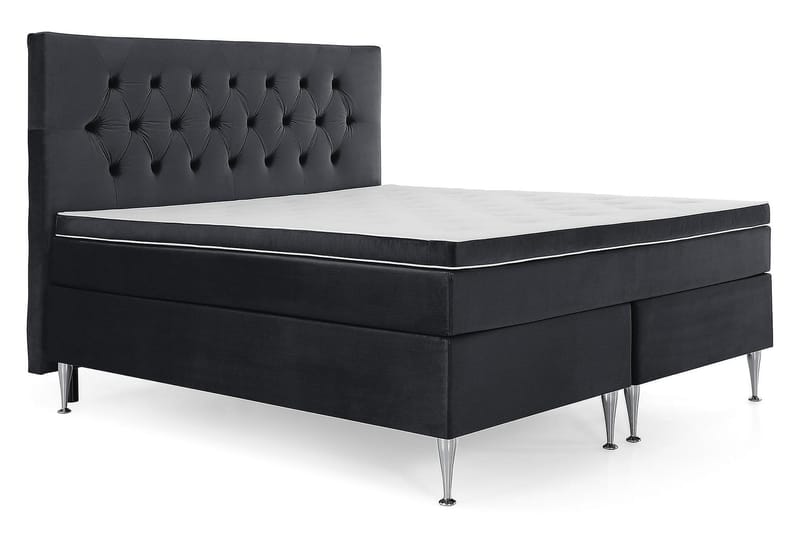Royal Velvet komplett sengepakke med fløyelsseng 180x200 cm - Svart med høye sølvben - Møbler - Senger - Kontinentalsenger