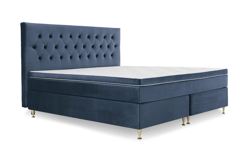 Royal Velvet Kontinentalseng 210x210 cm - Mørkeblå Fløyel/Lave Gullben - Møbler - Senger - Kontinentalsenger