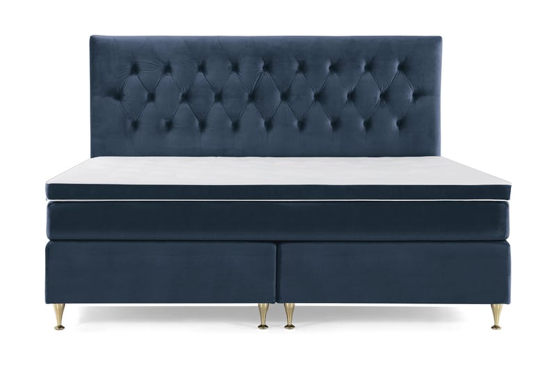Royal Velvet Kontinentalseng 210x210 cm, Mørkeblå Fløyel/Lave Gullben