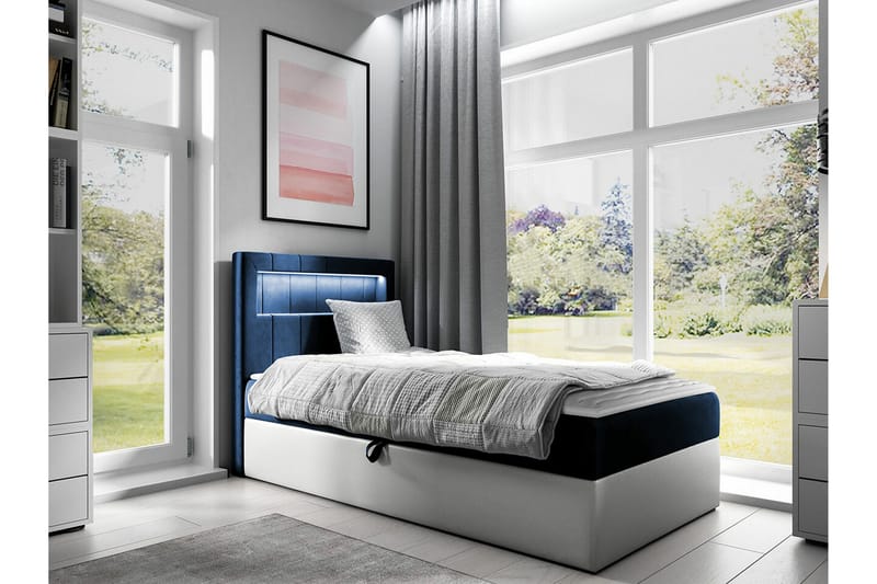 Sängram Boisdale 100x200 cm - Blå/Hvit - Sengeramme & sengestamme