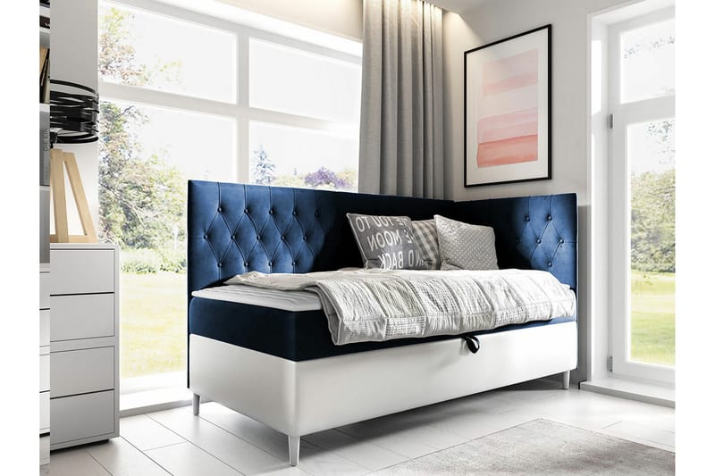 Sängram Boisdale 100x200 cm - Blå/Hvit - Sengeramme & sengestamme