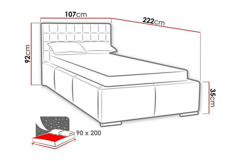 Sängram Boisdale 90x200 cm - Hvit - Sengeramme & sengestamme