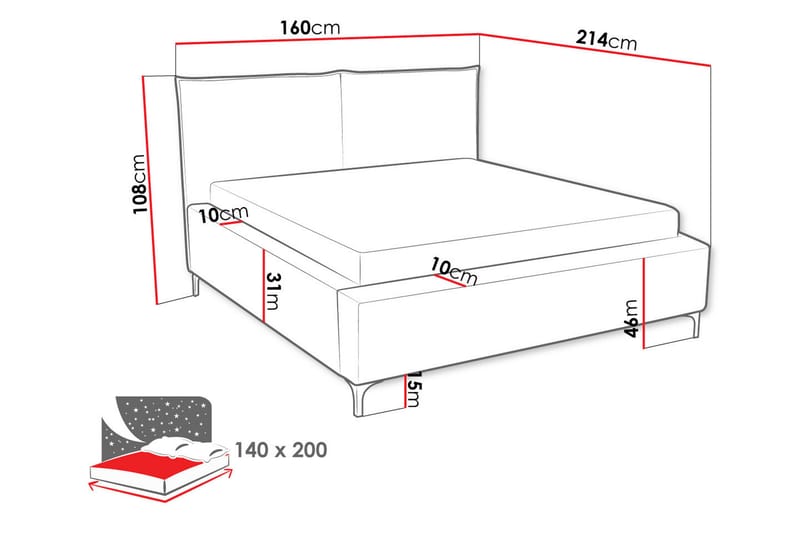 Sängram Knocklong 140x200 cm - Mørkegrå - Sengeramme & sengestamme