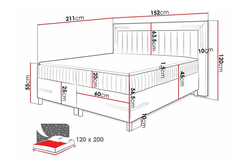 Sängram Lillsel 120x200 cm - Mørkerød - Sengeramme & sengestamme