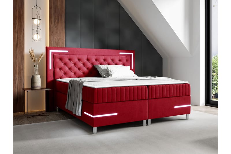 Sängram Lillsel 200x200 cm - Rød - Sengeramme & sengestamme