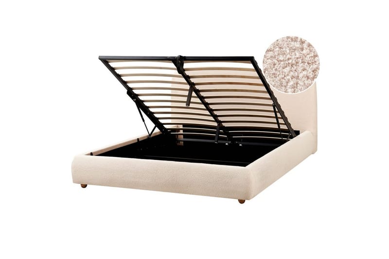 Seng med lagring Blagnac - Lys beige/Bouclé, 160x200 cm - Møbler - Senger - Senger med oppbevaring