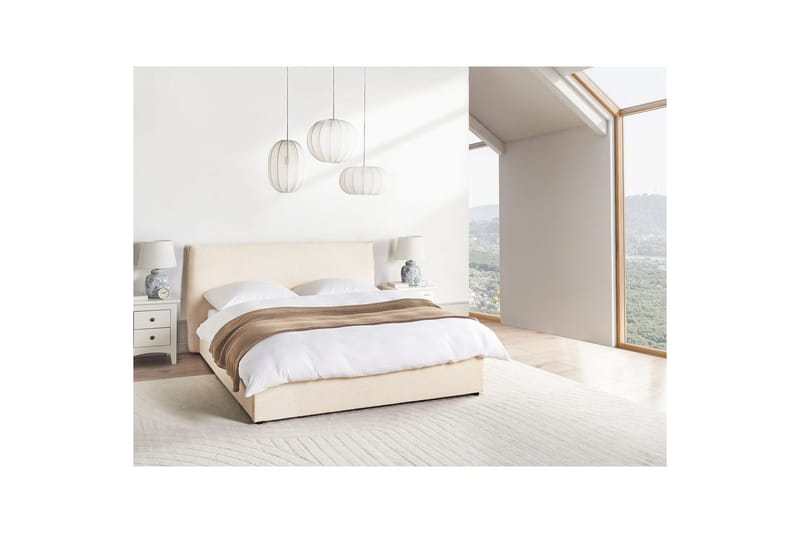 Seng med lagring Lavaur - Beige/Bouclé, 160x200 cm - Møbler - Senger - Senger med oppbevaring