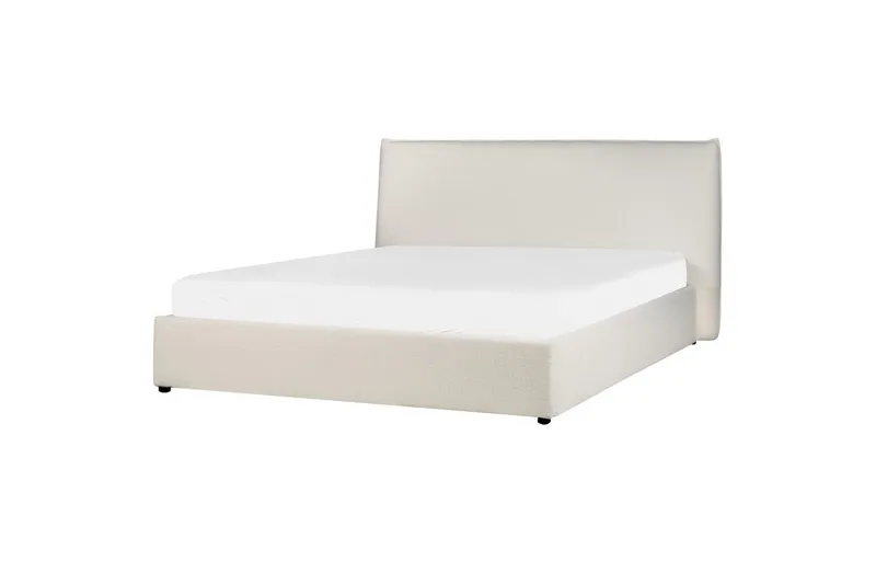 Seng med lagring Lavaur - Hvit/Bouclé, 160x200 cm - Møbler - Senger - Senger med oppbevaring