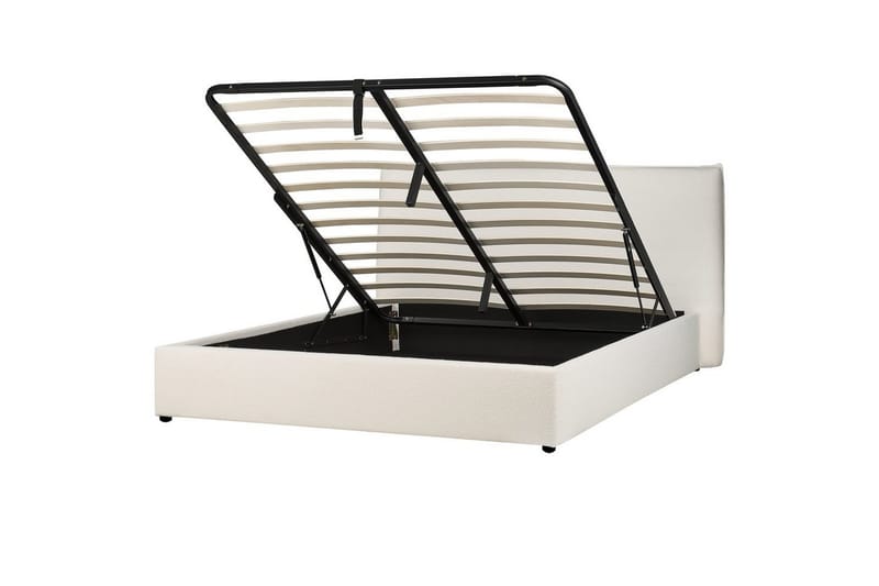 Seng med lagring Lavaur - Hvit/Bouclé, 160x200 cm - Møbler - Senger - Senger med oppbevaring