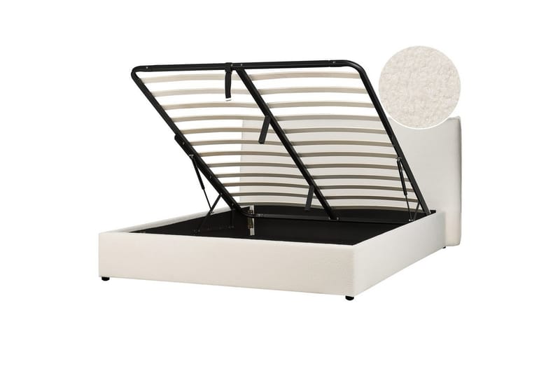 Seng med lagring Lavaur, Hvit/Bouclé, 160x200 cm