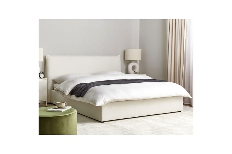 Seng med lagring Lavaur - Hvit/Bouclé, 160x200 cm - Møbler - Senger - Senger med oppbevaring