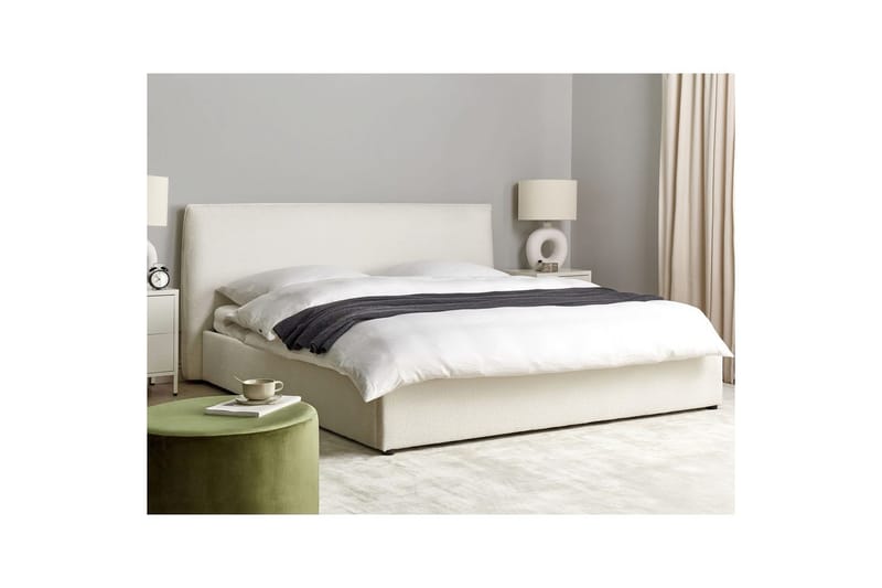 Seng med lagring Lavaur - Hvit/Bouclé, 180x200 cm - Møbler - Senger - Senger med oppbevaring