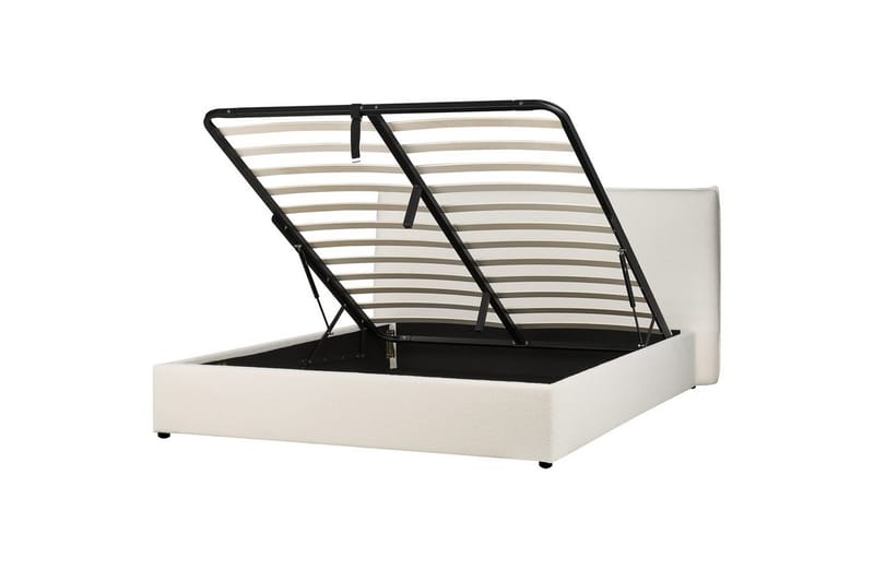 Seng med lagring Lavaur - Hvit/Bouclé, 180x200 cm - Møbler - Senger - Senger med oppbevaring