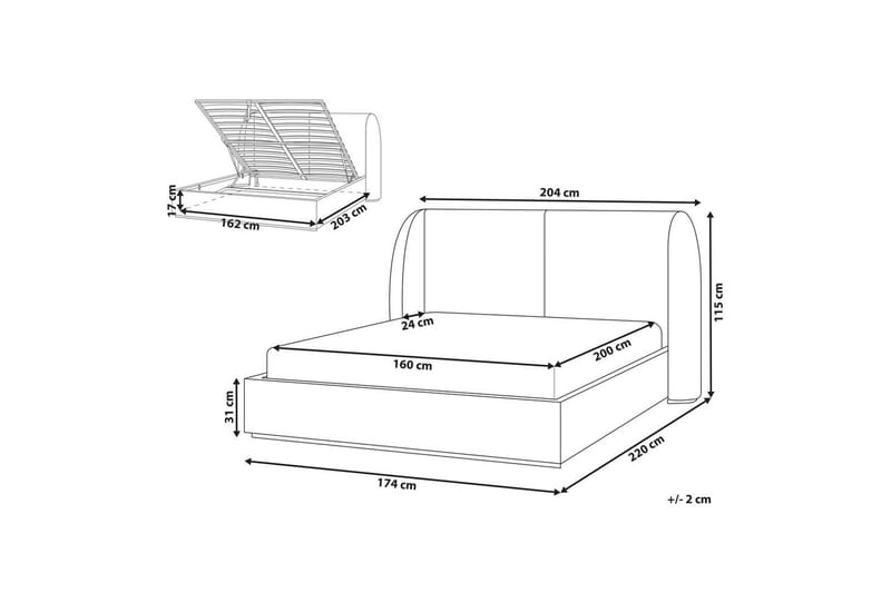 Seng med lagring Monestier - Hvit, 160x200 cm - Møbler - Senger - Senger med oppbevaring