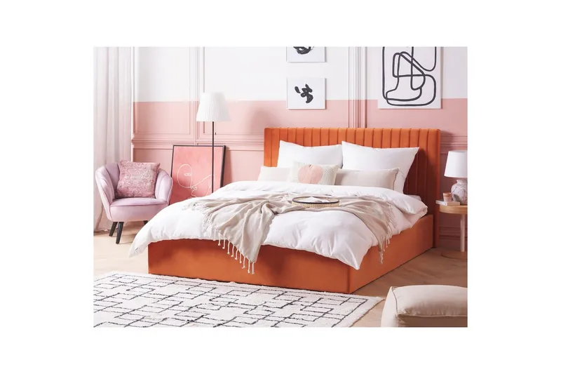 Seng med lagring Vion - Oransje, 160x200 cm - Møbler - Senger - Senger med oppbevaring