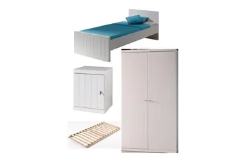 Seng med lamellbunn, nattbord, garderobe Robin - Møbler - Senger - Møbelsett til soverom