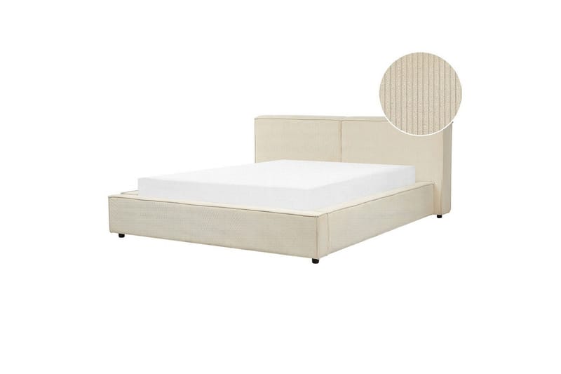 Seng med lamellbunn Linards, Beige/Manchesterstoff, 160x200 cm